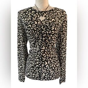 (B1) CAbi Sweetheart Top 4163 Animal Print Mesh Ruched Long Sleeve Blouse Size M